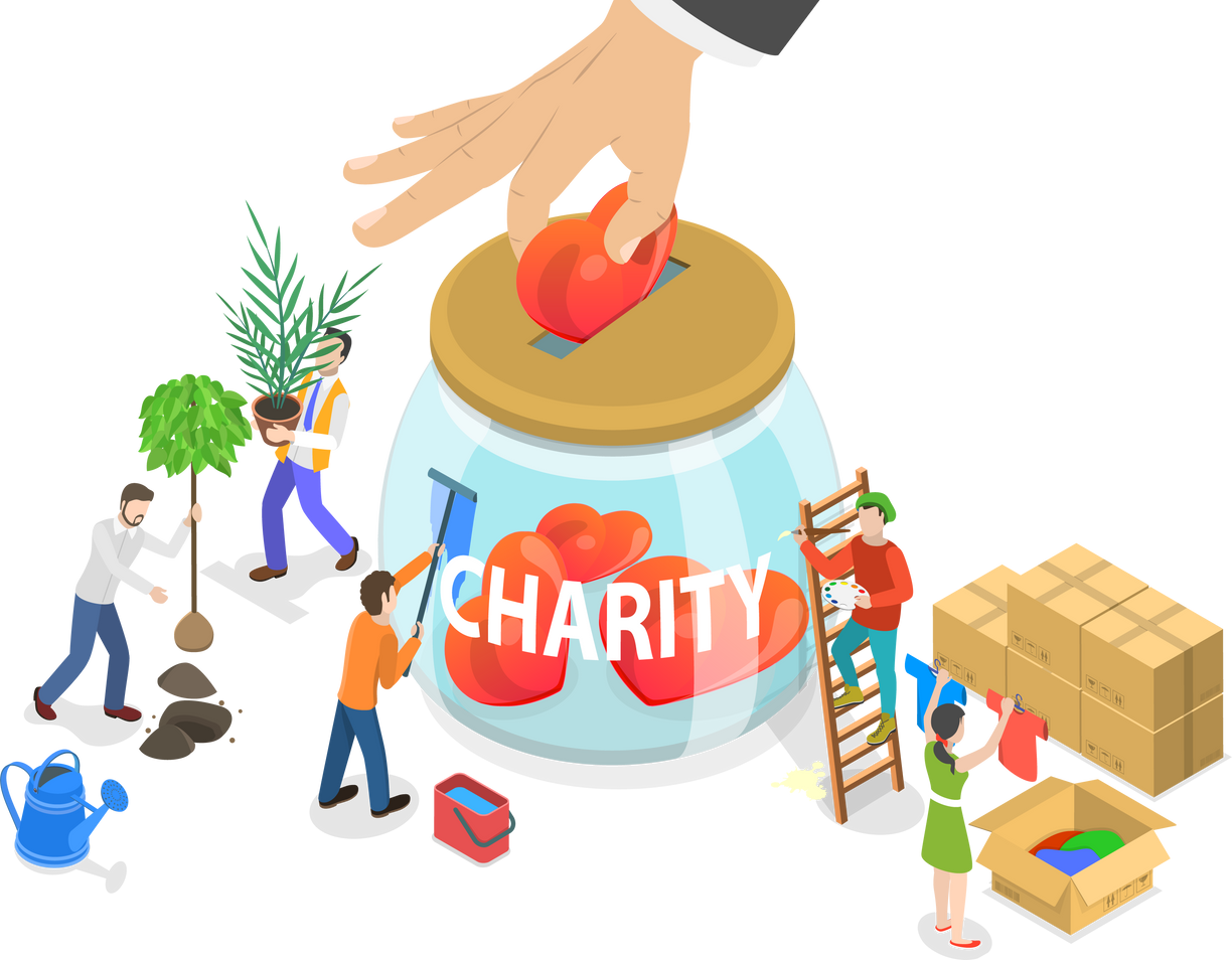 3D Isometric Flat  Conceptual Illustration of Charity and Philanthropy